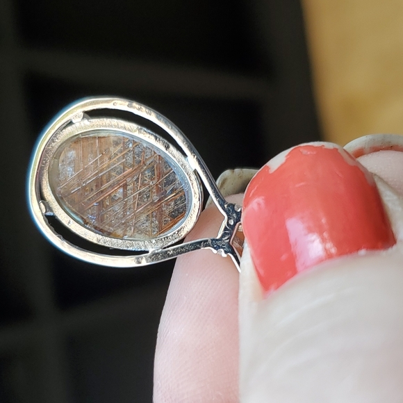 New Silver Wrapped Gold Rutilated Quartz Oval Rhinestone Crown Pendant. - Picture 10 of 12